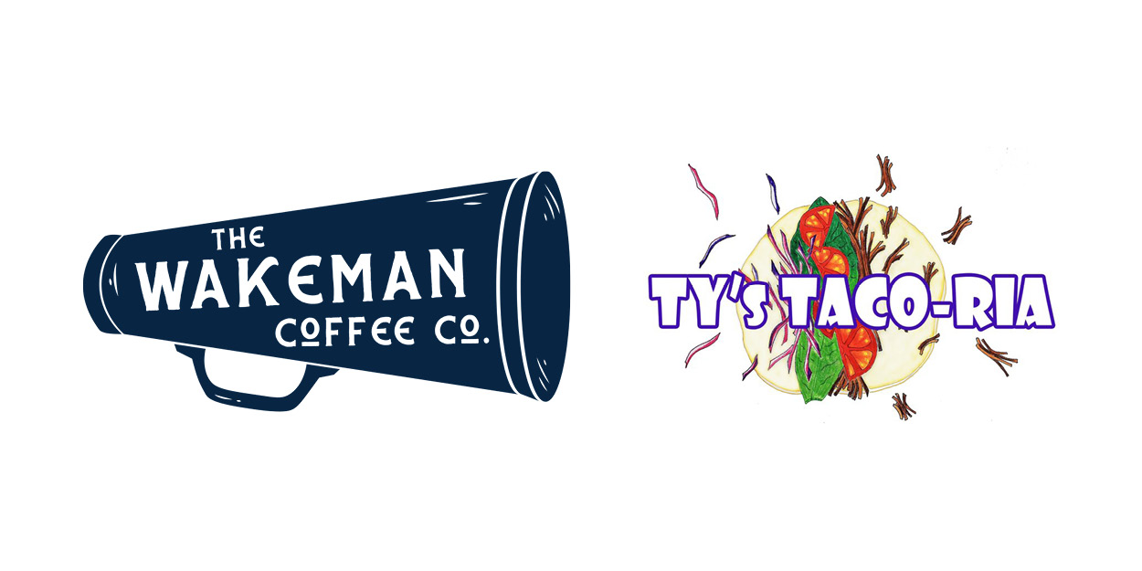Wakeman coffee logo and ty's taco-ria logo